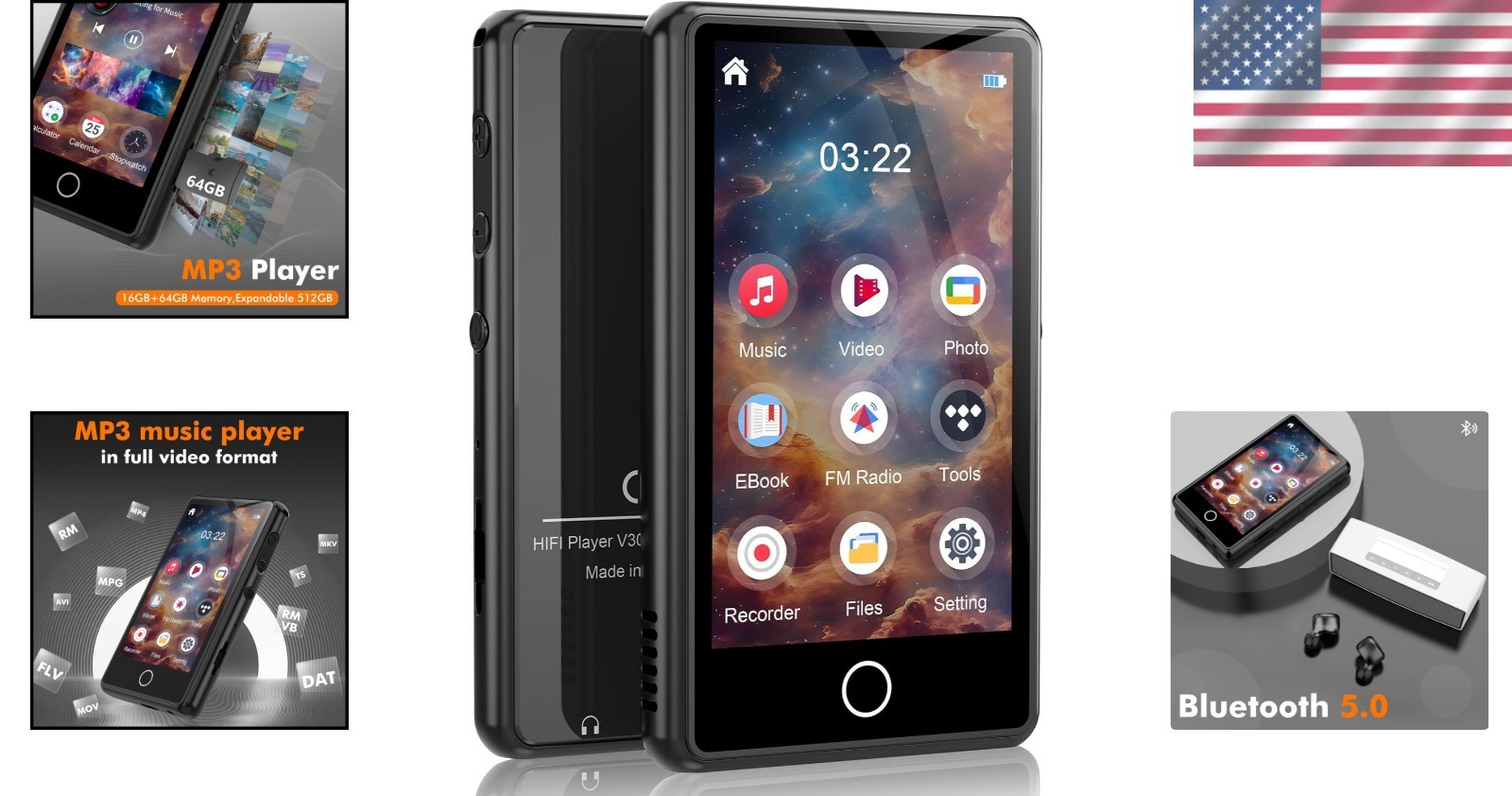 Lightweight 80GB Music Player with Bluetooth & High-Quality Speakers in Black