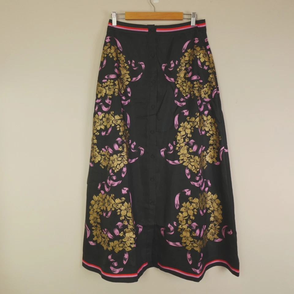 Cynthia Rowley Skirt Womens 8 Black Gold Floral Multi Silk Maxi - Image 2 of 4