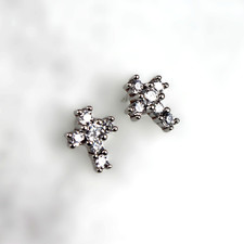 Sterling Silver CZ Cross Stud Earrings Tiny Studs .25" 6mm Men Women Unworn