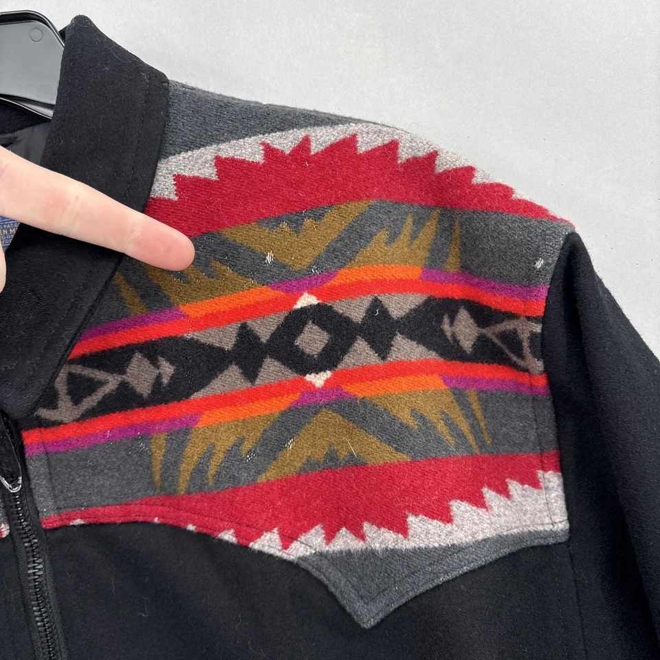 Vintage Pendleton Jacket Mens XL Black Aztec High Grade Westernwear Wool Zip 90s - Image 3 of 4