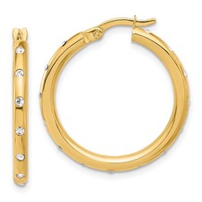 14k Yellow Gold Polished Cubic Zirconia Hoop Earrings 2.69gm L-25.5mm, W-24.8mm