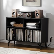 Record Player Stand with Vinyl Storage Cabinet Wood Turntable Table Open Shelf