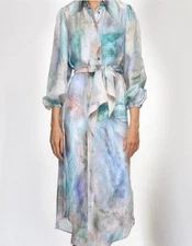 Zimmermann Shirt Dress Illuminate Midi Long Tunic Silk Twill Belted PC 1300 EUR