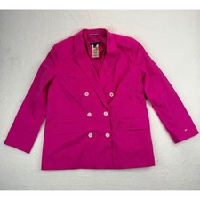 Tommy Hilfiger Womens Pink Cotton Linen Double Breasted Magnetic Blazer Size 12