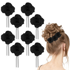 8 PCS Black Rose Flower Hair Clips U Shape Floral Bobby Pins,Vintage Rose Hair A
