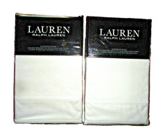 RALPH LAUREN SPENCER BORDER WHITE  WHITE 2 ZIPPERED EURO PILLOW SHAMS 26 X 26