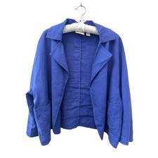 CHICO  S 100 Linen Open Front Jacket Blazer Cobalt Blue Resort  Size 2 Large