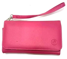Pink Wristlet Cell Phone and Card Holder Hand Emblem On Front 6 X 3.5 In