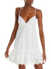 Aqua Feminine Romantic Boho style White Eyelet Midi Slip Dress. Size small