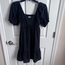 Nine West Black Puff Sleeve Babydoll Mini Dress Sweetheart Neck XS