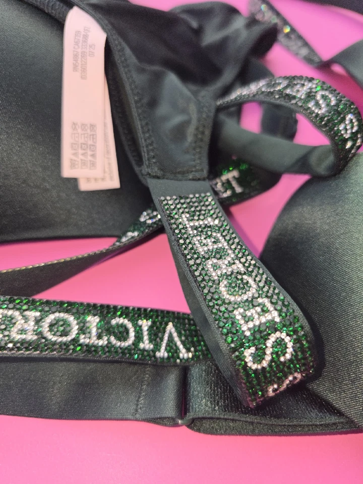 Victoria's Secret Shine Strap Bombshell + 2 tazas push up sujetador conjunto de tanga verde nuevo con etiquetas Foto 4 de 4