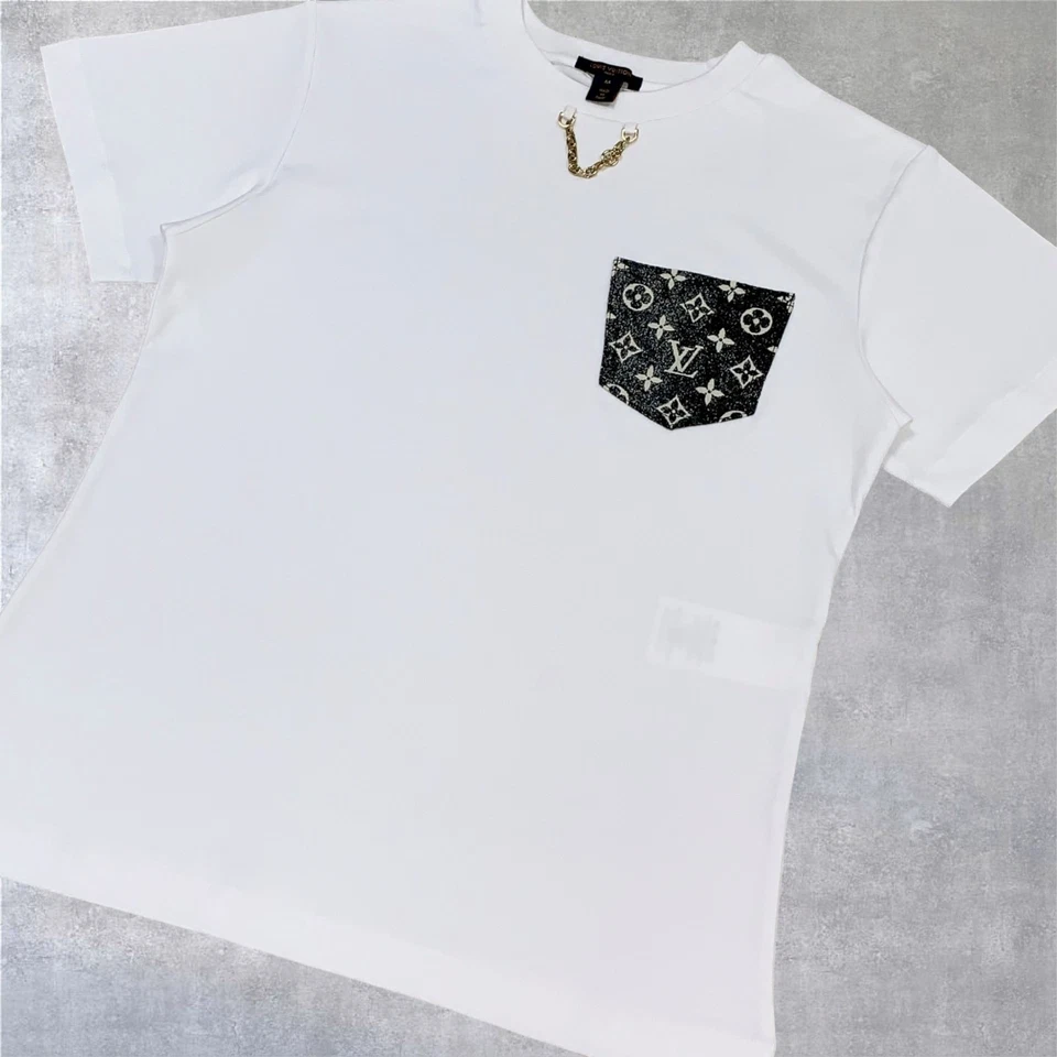 Camiseta Top Louis Vuitton LV Estampado Monograma Bolsillo Algodón Cuello Redondo Blanca Talla L Foto 4 de 4