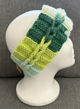 HANDMADE CROCHET GREEN STRIPY WOMEN/JUNIORS Headband EAR WARMER