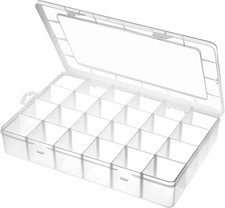 Large 24 Grids Plastic Organizer Box Adjustable Dividers,Clear Storage Box