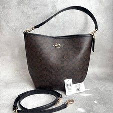 Eccellente borsa a secchiello Coach City grande firmata tela CT802 oro/noce/nero