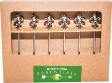 Cork Pops Stainless Steel Cocktail Picks With Fleur De Lis 6x.75x4.75, Silver