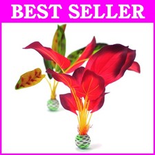 Large Green Red Silk Plant Set for Aquariums
