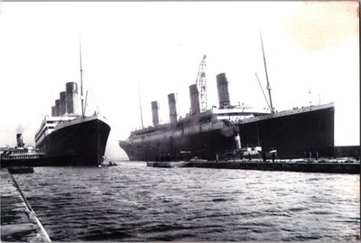 RPPC RMS Olympic & RMS Titanic Reproduction VTG Harland & Wolf Shipyard Belfast