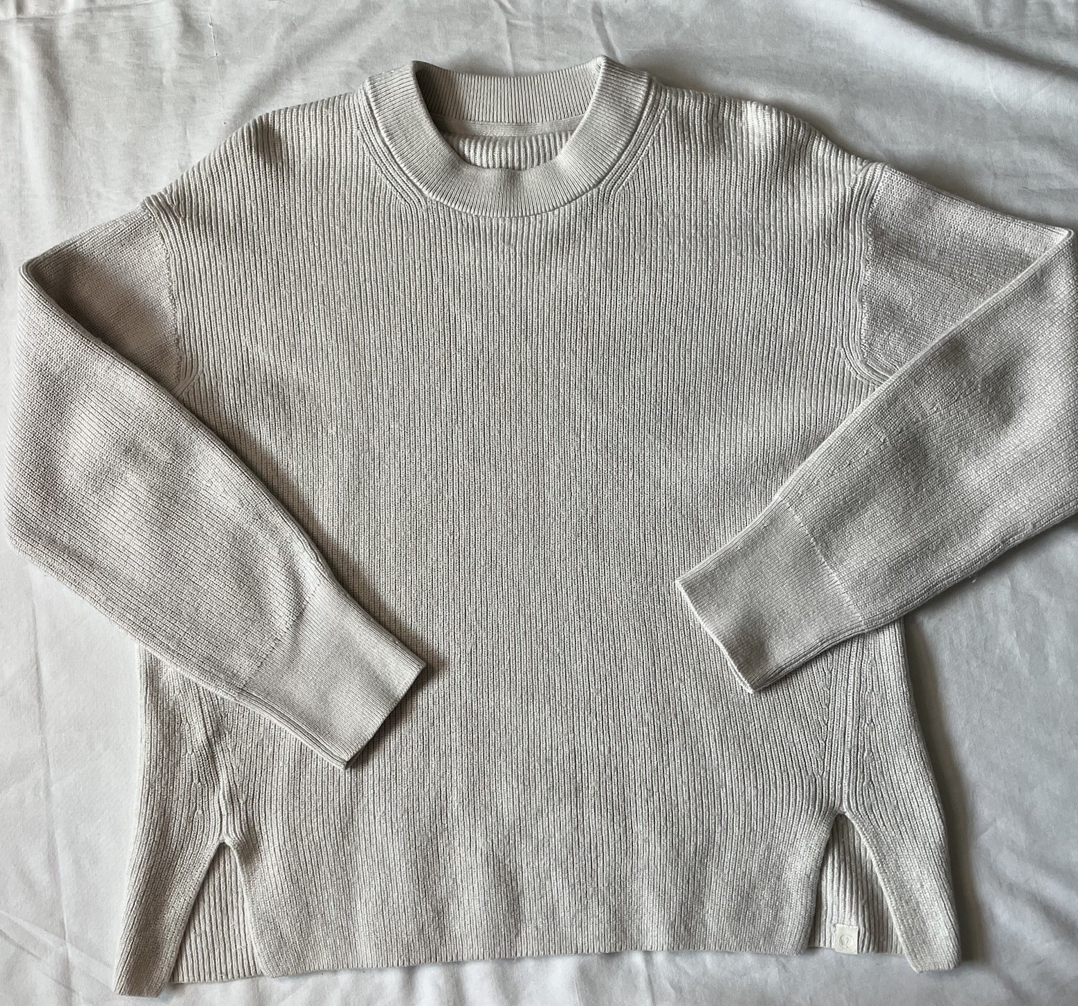 Lululemon Merino Wool Blend Ribbed Crewneck Sweater White Opal Size 8 W3GKAS