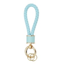 Braided Leather Keychain for Car Bag Wallet Gold/Original Light Blue 