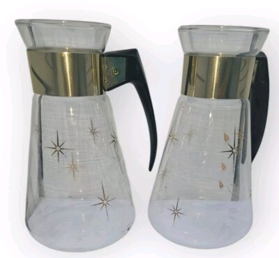 2 Corning Pyrex Atomic Starburst MCM 6 Cup Coffee Carafes No Lids