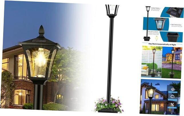 72 Inch Waterproof Outdoor Solar Post Light with Integrated Planter for Garden or Patio Decoration