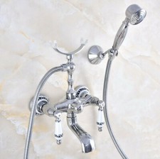 Chrome Clawfoot Bath Tub Faucet Telephone Design Handheld Shower Set Zna706