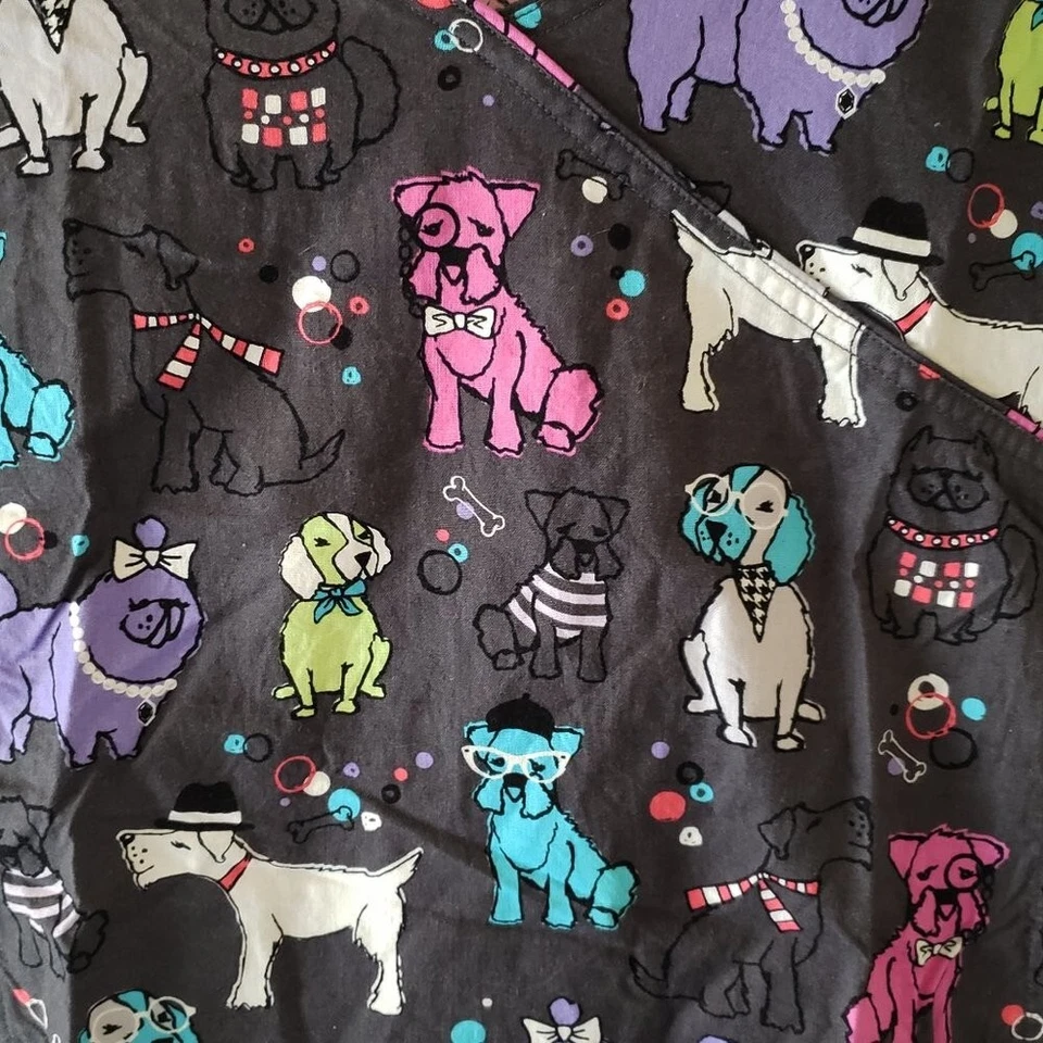 ScrubStar Dark Gray Multi-Color Cute Dogs Short Sleeve Scrub Top - Image 2 of 4