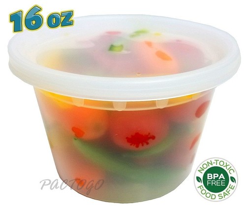 240 set - 16 once Contenitori per zuppe/alimenti in plastica trasparente con coperchi combinati (microonde) - Foto 1 di 7