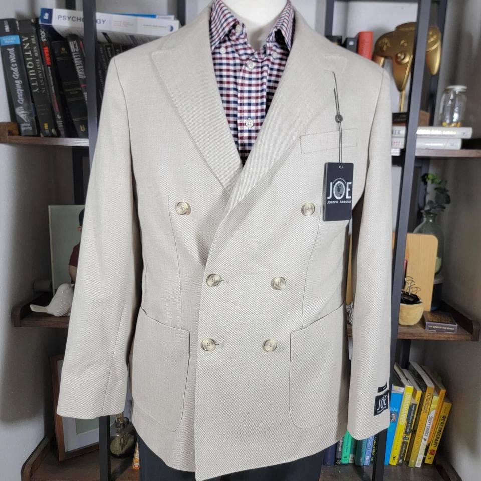 Abrigo Deportivo Joseph Abboud Para Hombre Doble Pecho Pico Beige Algodón Lino Delgado 42R Foto 2 de 4