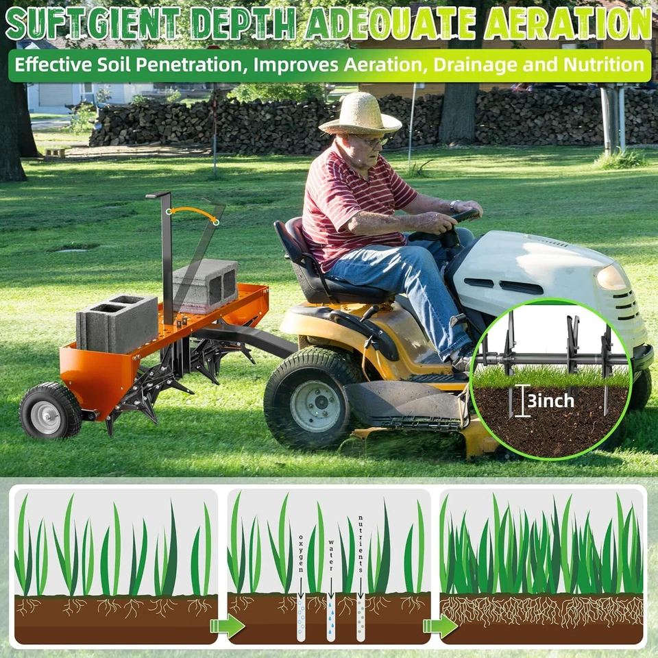 48" Lawn Aerator Tow Behind for Plug Aerating W/Universal Hitch for Lawn &Garden - Image 4 of 4