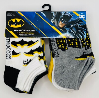 dc batman the dark knight 10 pack kids no show socks sizes 4-6