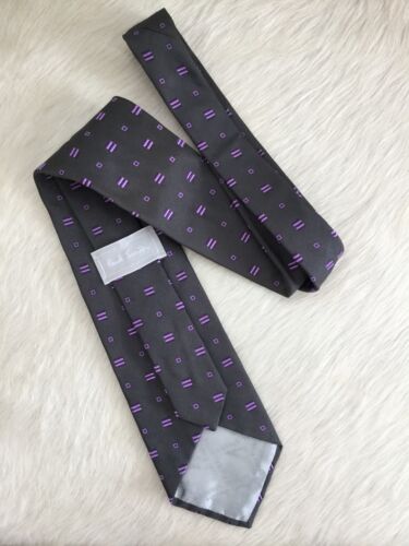 Auténtica corbata de seda gris oscuro PAUL SMITH para hombre con patrón geométrico púrpura INGLATERRA - Imagen 4 de 5