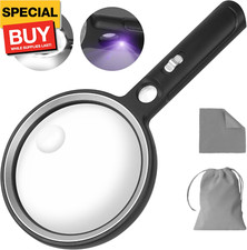 Large Magnifying Glass with Light - 10X, 20X, 30X Handheld Magnifier with 36 LED
