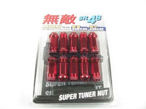 Muteki SR48 Extended Open Ended Wheel Tuner Lug Nuts Chrome Red 12x1.25mm NEW - Picture 1 of 1