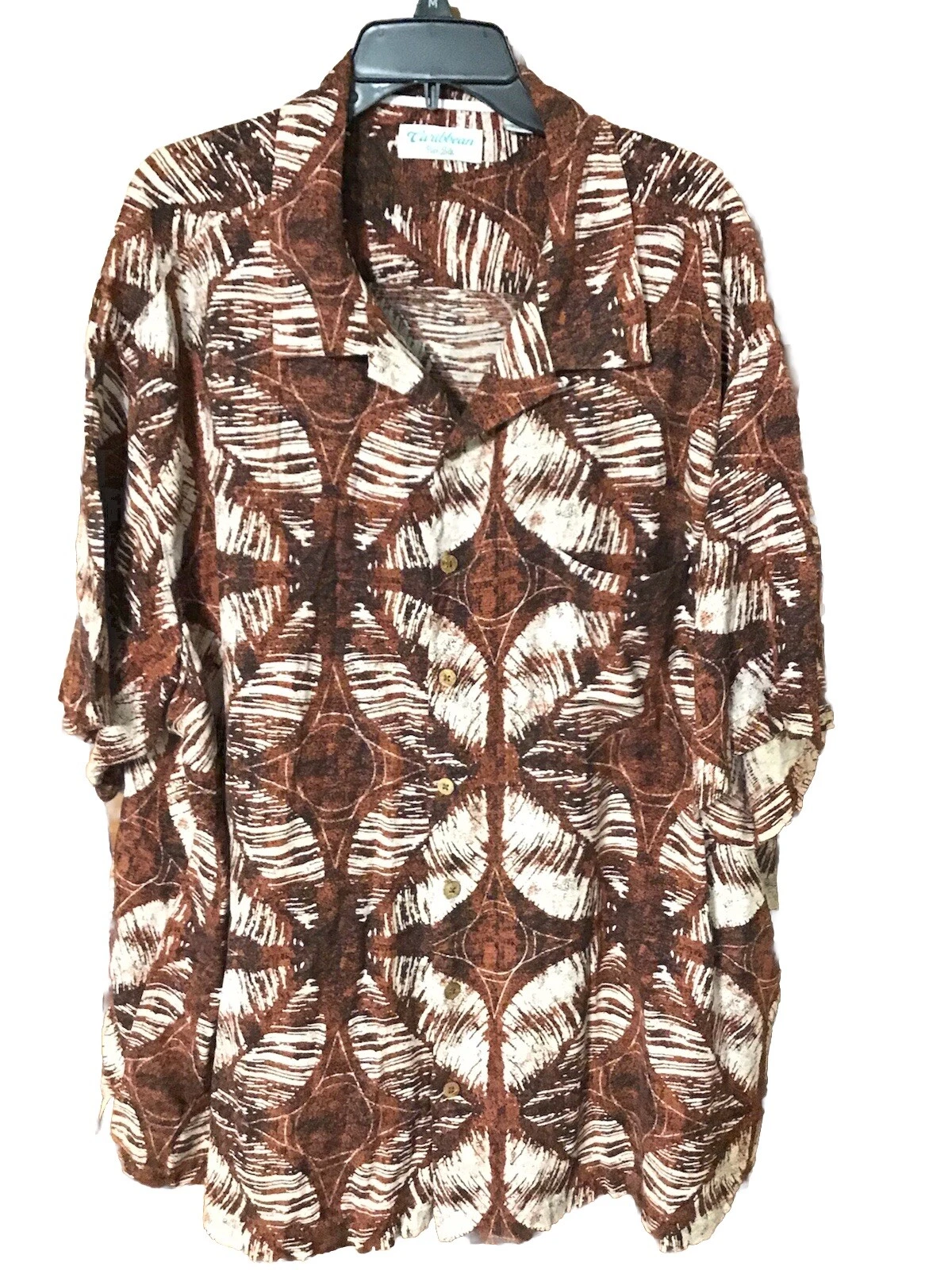 CARIBBEAN Pure Silk Hawaiian Shirt Sz 4XB Floral Palm Tropical Beach Print.