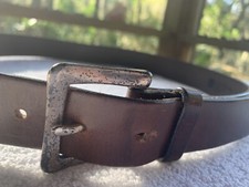 GAP Belt Womens Medium Genuine Leather Bourbon Brown Silvertone Brass USA Made