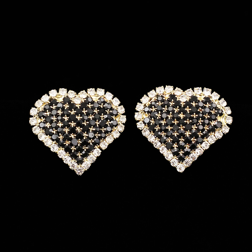 Crystal Heart Stud Earrings with Love Ear Cuff for Women-image