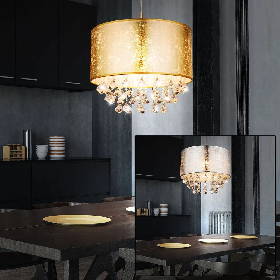 Lampadario Lampada Cristalli RGB LED Dimmerabile Telecomando Argento Oro - Immagine 4 di 4