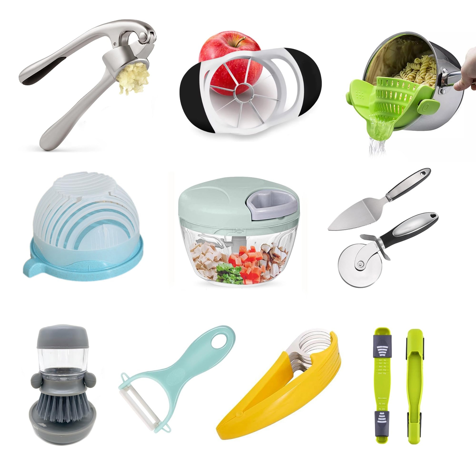 Set of 10 Premium Kitchen Gadgets, Garlic Press, Silicone Strainer, Onion Cho...-image