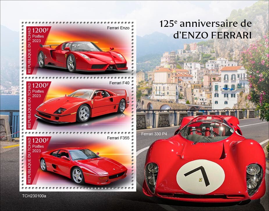 125th anniversary of Enzo Ferrari Cars MNH Stamps 2023 Chad M/S +