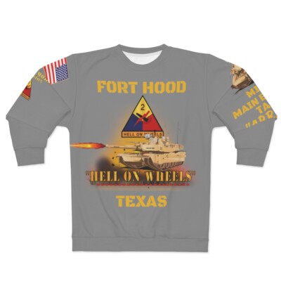 AOP Unisex Sweatshirt - 2nd Armored Division - Fort Hood, Texas w M1A1 Abrams