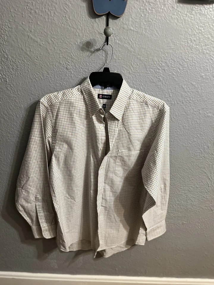 Рубашка мужская Chaps Dress размер 16–16,5 32/33 классический покрой Oxford белая клетчатая - Изображение 2 из 4