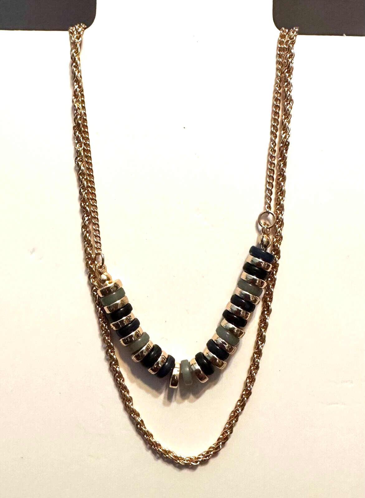 Double chain Necklace Blue/Black and Gold Beads