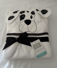 Hudson Baby Black White Puppy Dog Hooded Towel 33" x 33"