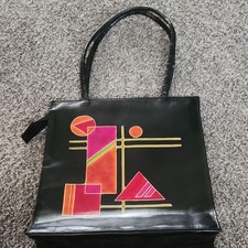 Black Geometric Art Print Tote Bag Zip Closur...