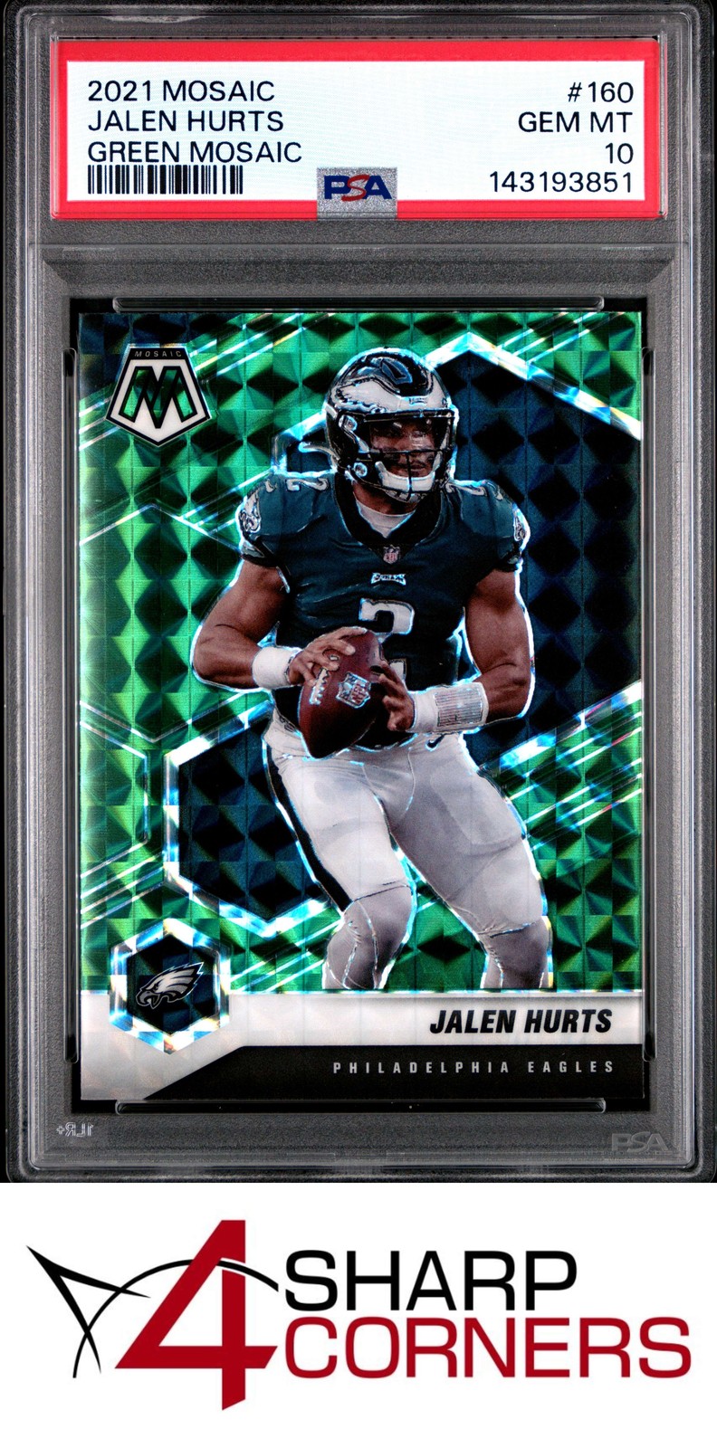 2021 PANINI MOSAIC GREEN PRIZM #160 JALEN HURTS PSA 10 view 1
