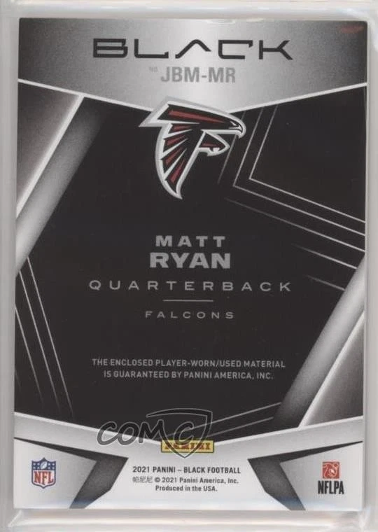 2021 Panini Black Jet Black Materials Emerald /25 Matt Ryan #JBM-MR - Image 2 of 2