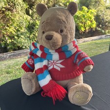 Disney Store WINTER WINNIE The POOH BEAR 12" Plush 2008 with Scarf  Sweater