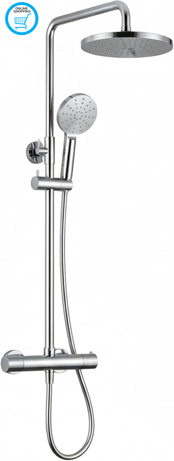 Thermostatic Shower Mixer Set, round Rainfall Shower Head with Adjustable Riser